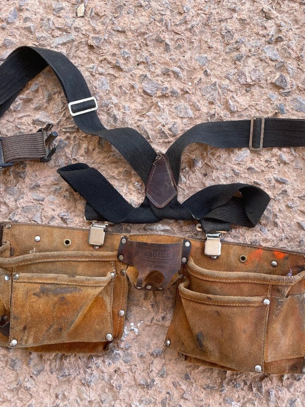 Leather work belt with suspenders